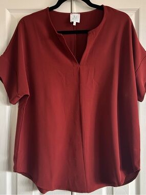 Oversized Split Neck Short Sleeve Blouse